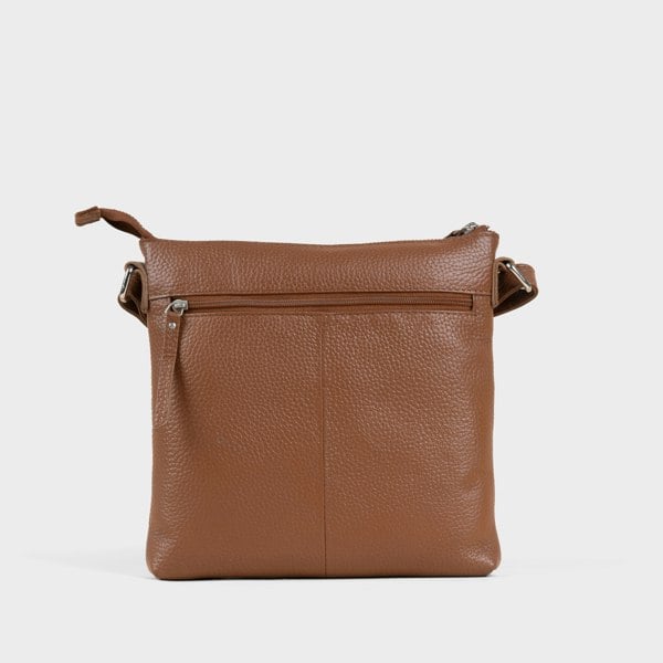Assots London 'RUE' Tan Pebble Grain Real Leather Crossbody Bag