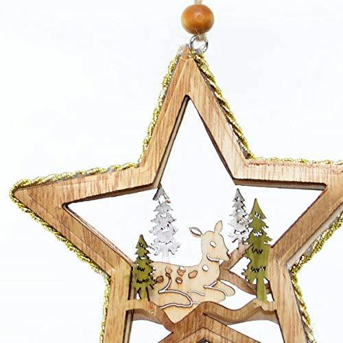 10x11cm Wooden Christmas Tree Hanging Decoration with Lying Deer and Gold Glitter Border image 3