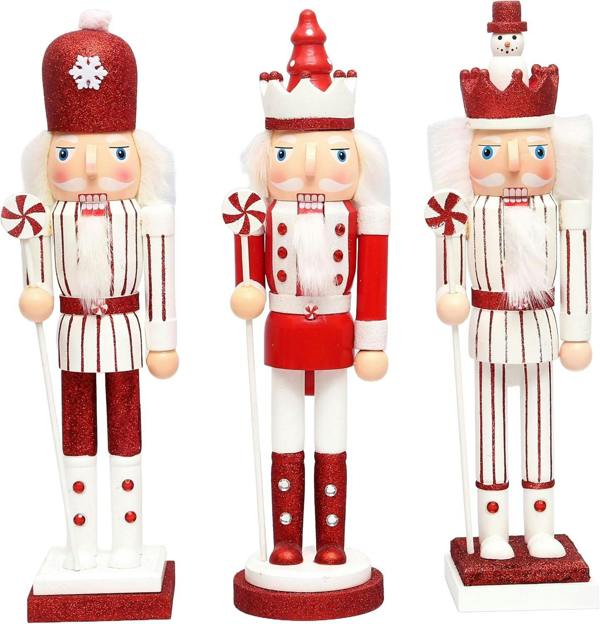 38cm Red Wooden Nutcrackers Soldiers King Christmas Ornament 3pcs Set image 1