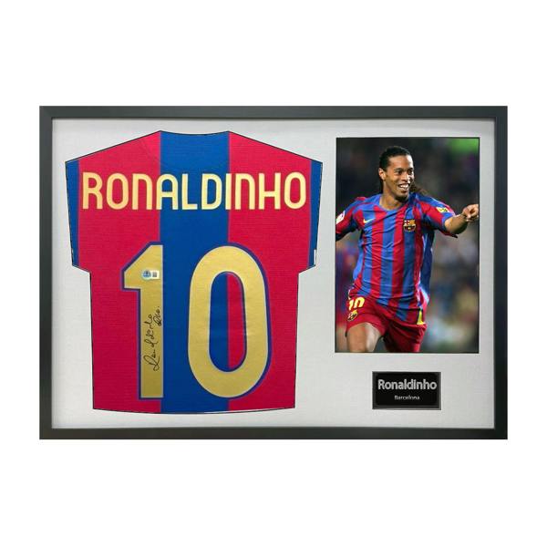 Ronaldinho Signed FC Barcelona Shirt Classic Frame