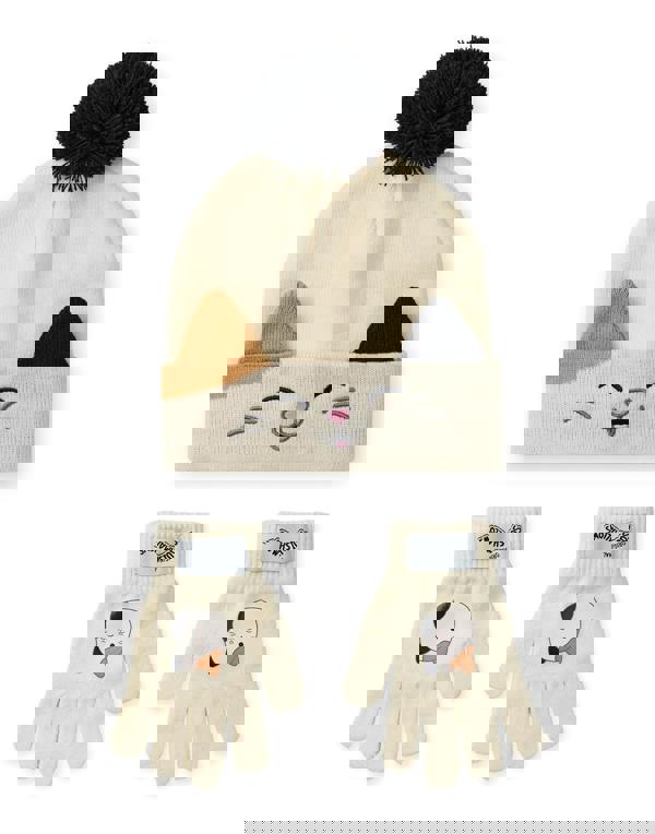 Squishmallows Girls Beige Cam The Cat Beanie and Gloves Set (One Size)