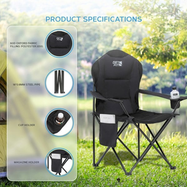 Get Fit Premium Foldable Thick Padded Camping Chair 3kg - Cup Holder, Carry Bag, Pocket