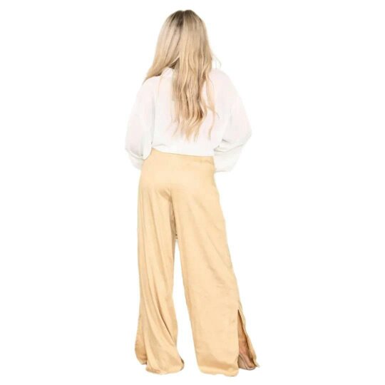 Elaina Fashion Women's Camel High Waist Wide Flared Leg Palazzo Pant 