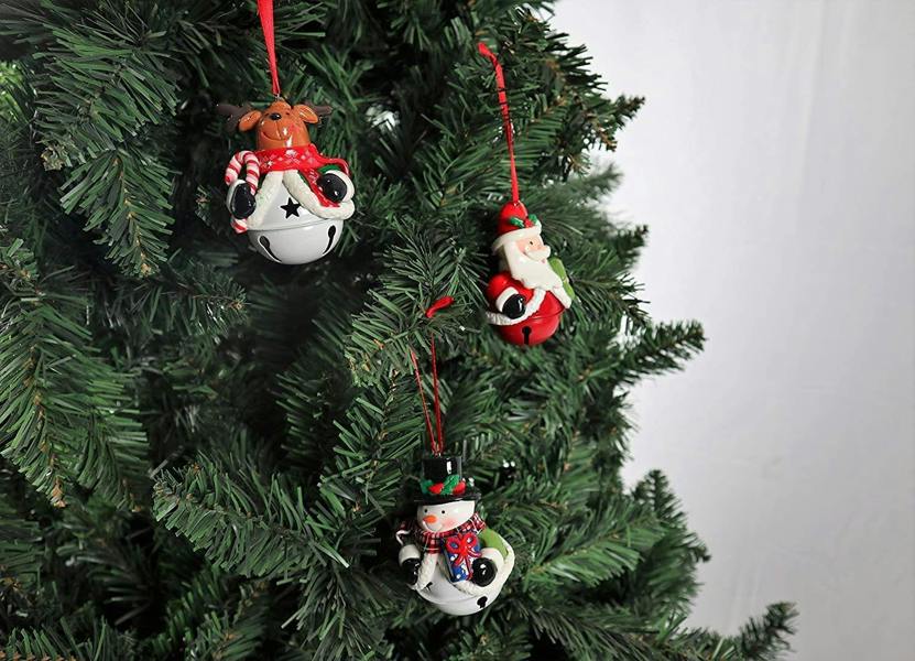 12pc Christmas Hanging Decorations Santa, Snowman and Reindeer Ceramic Set with Bells and Ribbons image 4