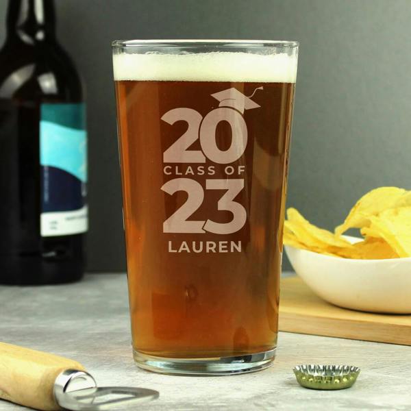 Personalised 'Class Of 'Graduation Pint Glass - lifestyle shot
