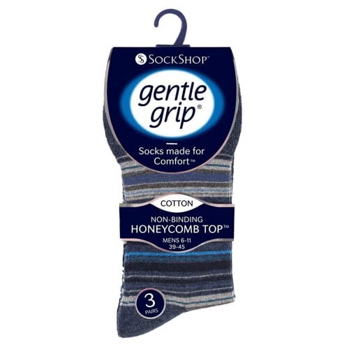 Gentle Grip 3 Pairs Mens Cotton Rich Everyday Socks Soft Top Flat Seam Comfort Socks