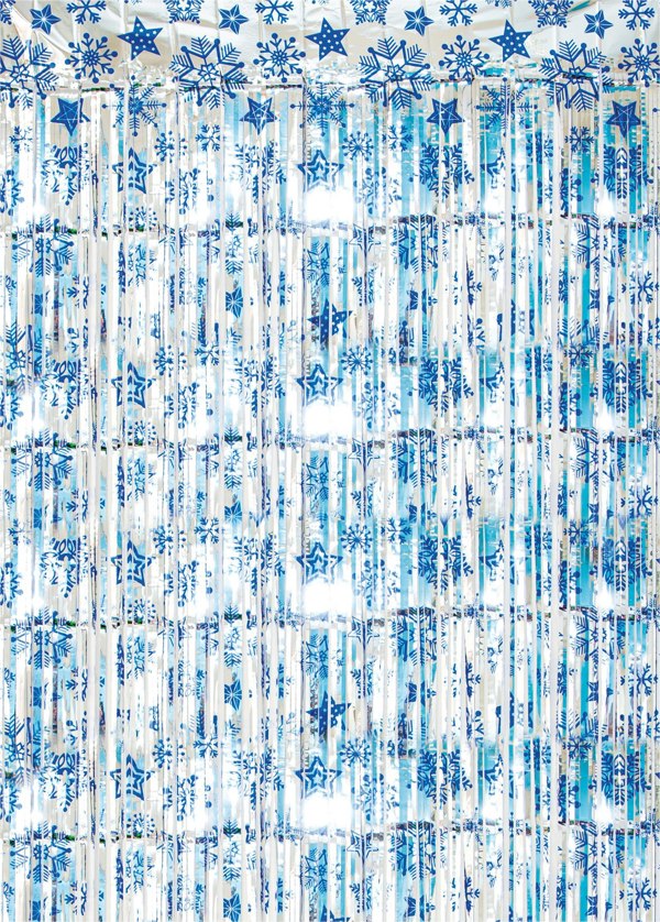 Cheetah Shimmer christmas Tinsel Curtain, 2M x 1M Blue