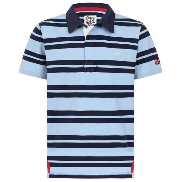 Lazy Jacks Mens Striped Short-Sleeved Rugby Polo Shirt - Sky