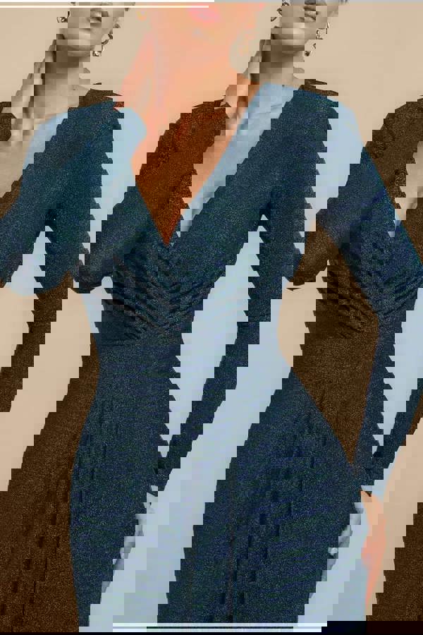 Front Wrap Lurex Bodycon Maxi Dress - Emerald Green DR4657