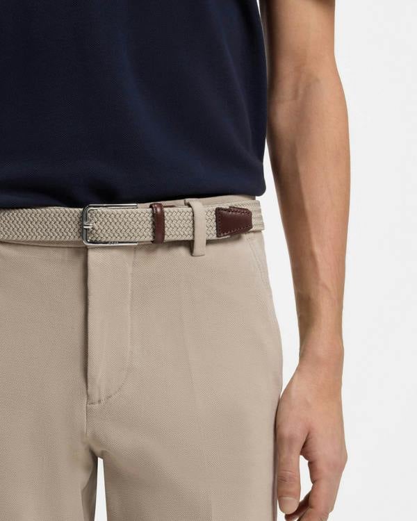 BOSS Orange Clorio Mens Fabric Belt - Light Beige 270 | CHO | Designer Mens Belts