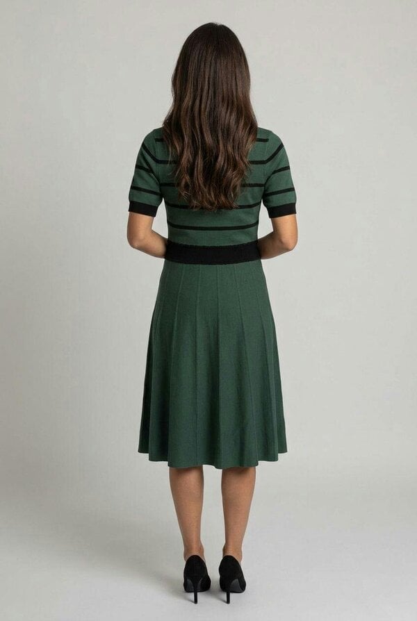 Izabel London Striped Knee Length Knit Skater Dress