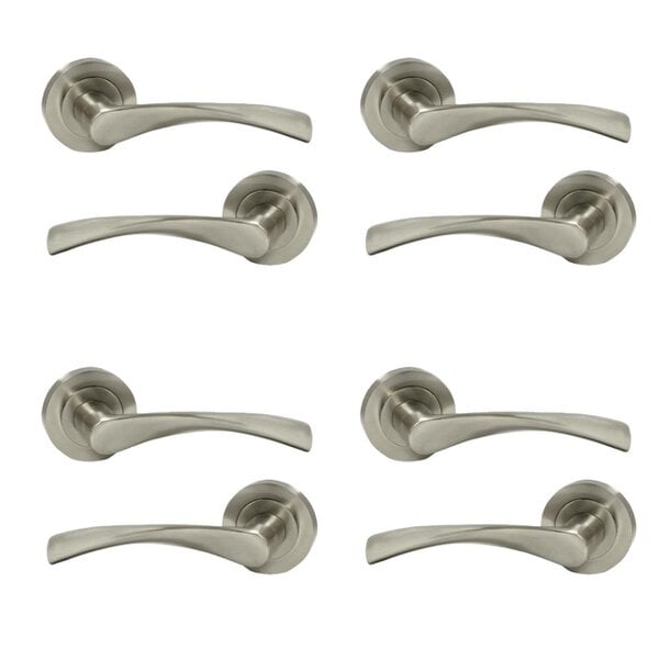 EDH Door Hardware Satin Nickel Twist Door Internal Handle Set Lever on Rose 4 Pairs