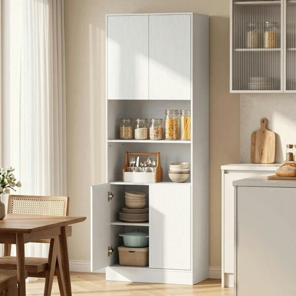 170 cm Kitchen Pantry Cabinet, Freestanding Storage Cabinet with Soft-Close Hinges, White Wood Effect - White Wood Effect