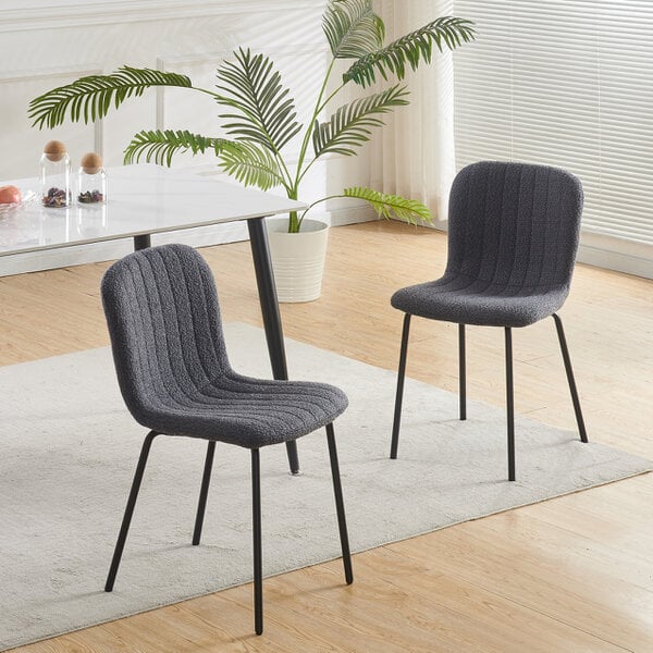 Set of 2 Teddy Faux Fur Stitched Design Dining Chairs Bella - Dark Grey 