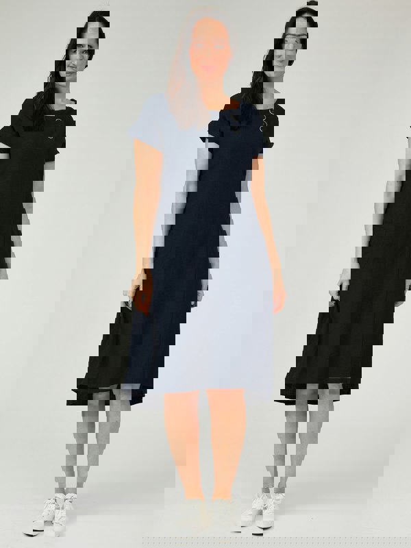 PennyPlain Cap Sleeve Linen Dress - Navy