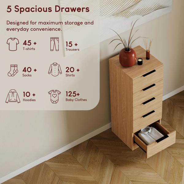 Vida Designs Trega 5 Drawer Narrow Chest, Black