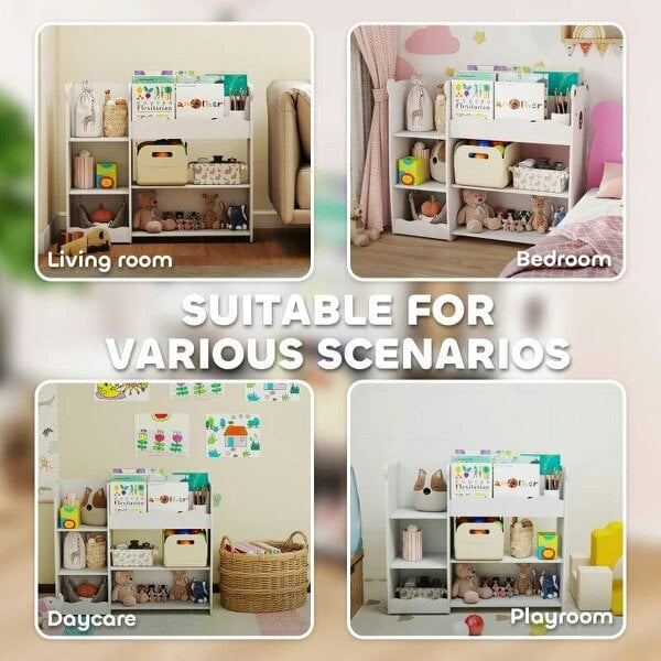 Bobobiy Kids Toy Storage Unit, Bear Design Kids Bookshelf and Toy Organiser, for Bedroom, Nursery, Playroom, White