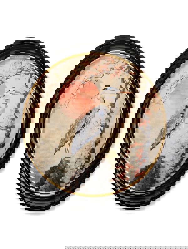 Exceptional Art Japanese Twin Herons - Oxford round frame