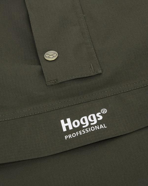 Branding detail on Hoggs of Fife waterproof smock for reliable country style and outdoor protection