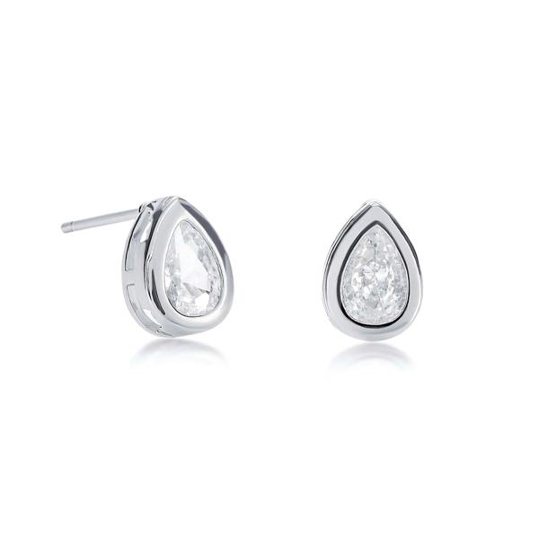 Zavana Dainty Silver Bezel Set Stud Earrings with Pear-Shaped Clear Cubic Zirconia Stones