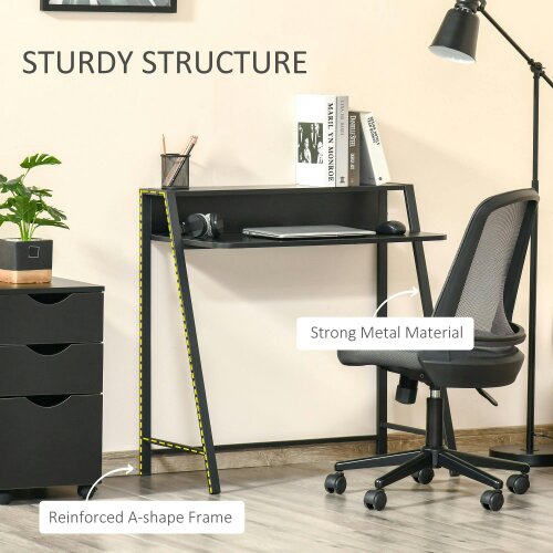 Wyld Haus Havi 84cm Wooden Black Compact Writing Desk With Integrated Storage Shelving