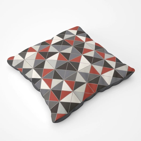 Warren Reed Grey Red Triangle Geometric Floor Cushion