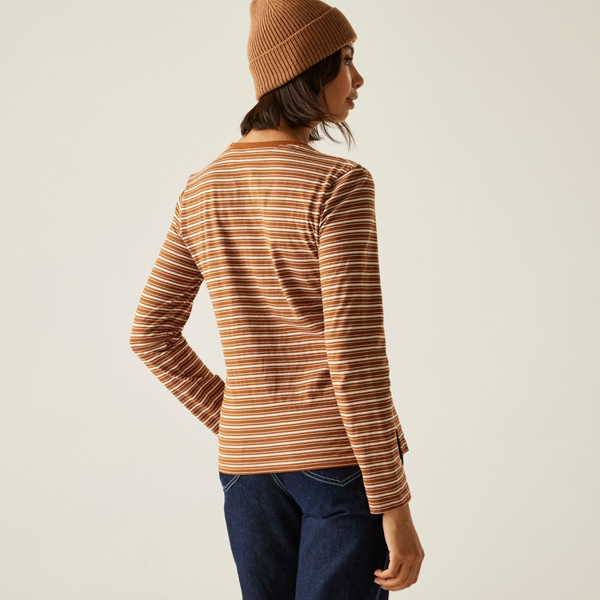 Regatta Womens Federica Stripe Long-Sleeved T-Shirt - Glazed Ginger/Light Vanilla