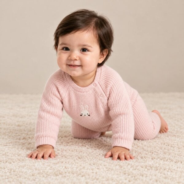 Mini Cuddles Rabbit-Embroidered Romper (Pink)