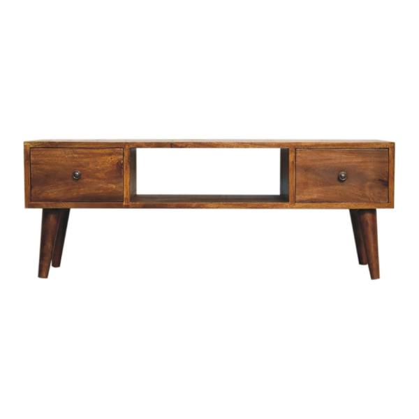 Wyld Haus Merano Classic Chestnut Mango Wood Coffee Table 2 Drawers and Shelf