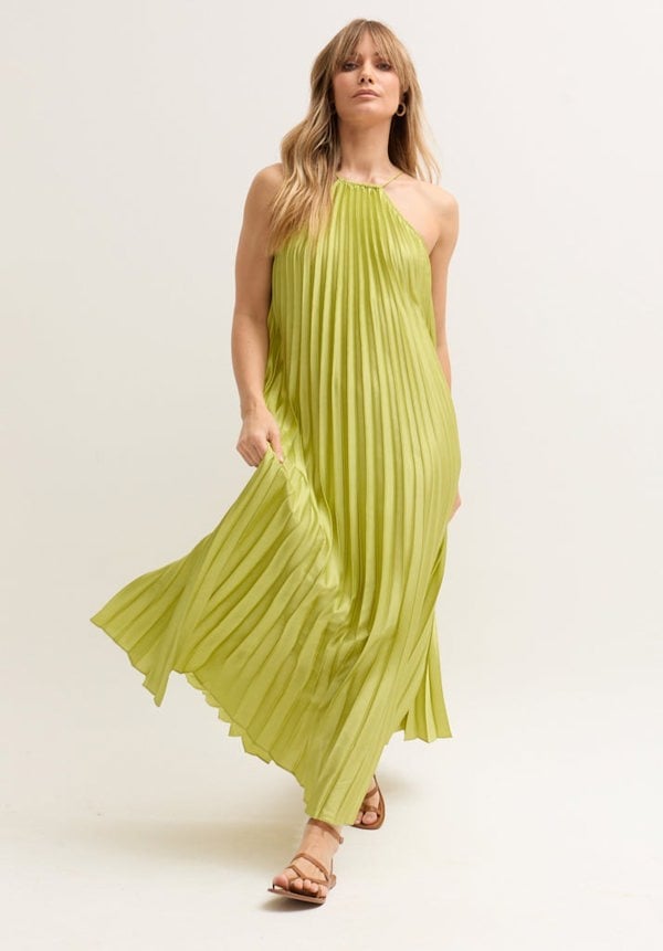 Philomena Halter Neck Pleated Maxi Dress In Green - image 2