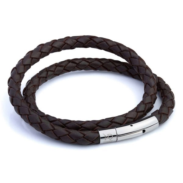 N'Damus London Holborn Brown Leather Plaited Double Bracelet