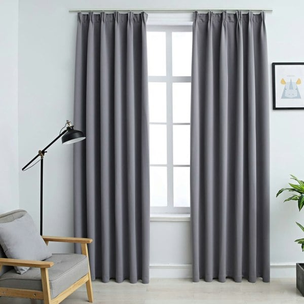 Berkfield Blackout Curtains with Hooks 2 pcs Grey 140x225 cm