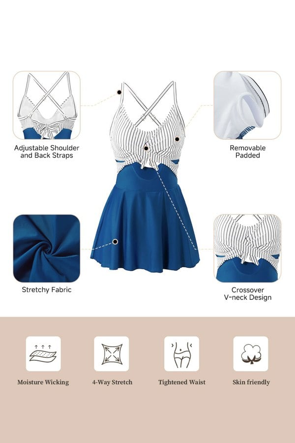 Modishion Cutout Skirted One-Piece Swimsuit with Crisscross Tie-Back