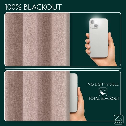 Enhanced Living Blush Textured Basketweave 100% Blackout Curtains - Thermal/Energy Saving Pair with Eyelets For Living Room & Bedrooms