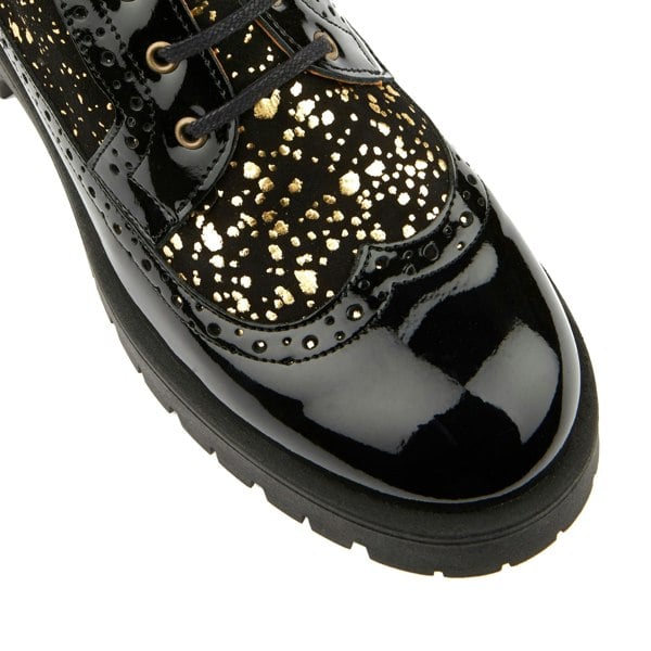 Embassy London Hatter Platform - Drops - Women's ankle boot in golden paint drops on black leather