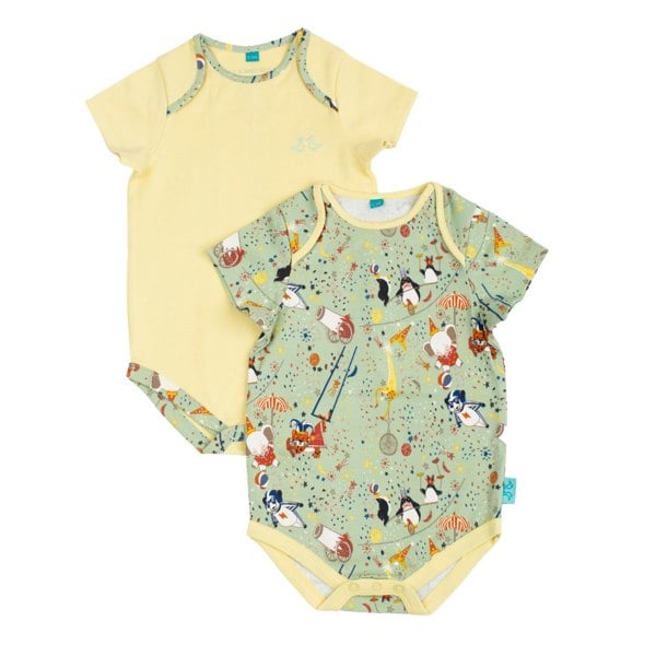 Luca and Rosa Showman Print Green & Yellow Baby Vest Set