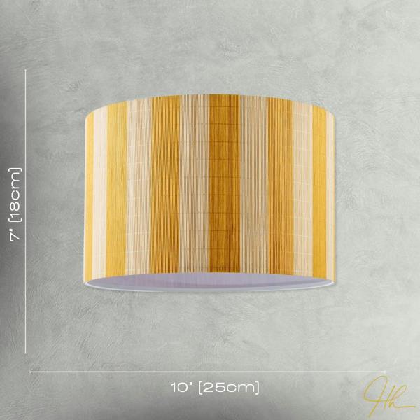 Shabby Chic Natural Brown Bamboo Lamp Shade with Mustard Ochre Stripes Image 7