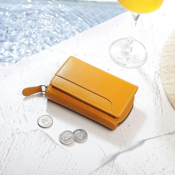 Life style view of Yellow Leather purse for women