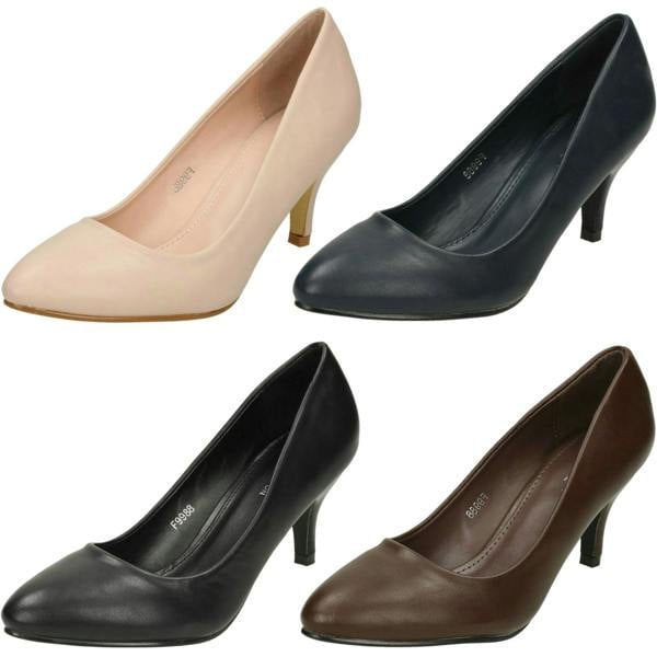 Spot On Ladies Spot On Mid Heel Pointed Toe Court Shoes