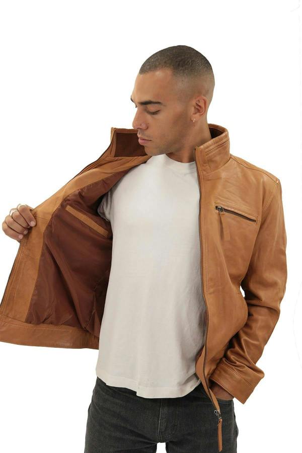 Infinity Leather Mens Classic Leather Biker Jacket-Caracas
