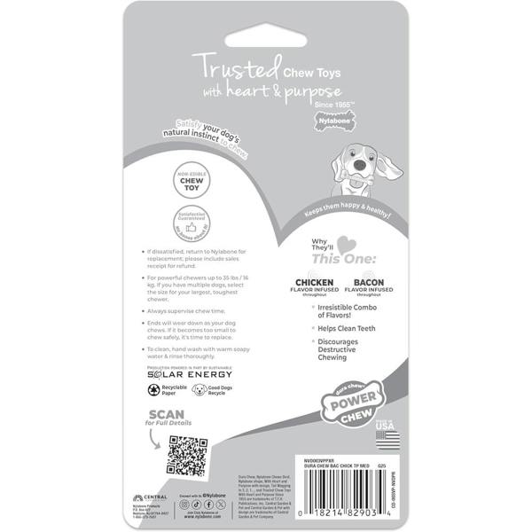 Nylabone Dura Chew Extreme Chew Bone Twin Pack Bacon & Chicken Flavour For Medium Dogs