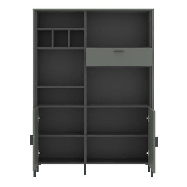 Furniture To Go Arundel Bookcase 2 Door 1 Drawer in Green/Grey