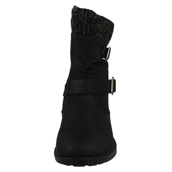 Spot On Ladies Spot On Warm Lined Buckle Detailed Mid Calf Boots F51182