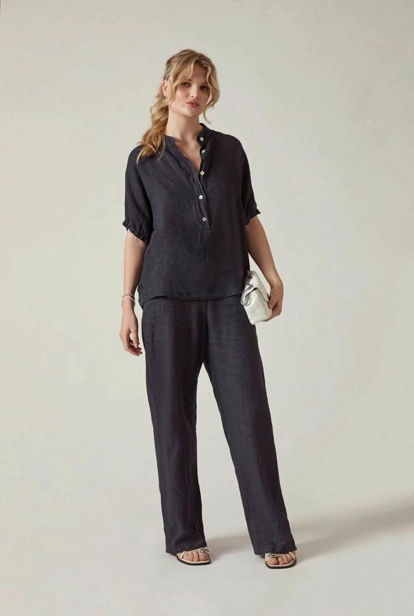 James Lakeland Relaxed Navy Linen Blouse