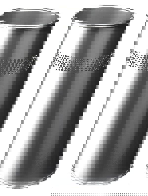 Durable Round Steel Waste Bin | 30mm Perforated Ring | 15L | Silver