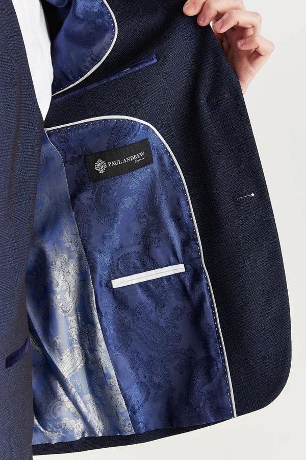 Infinity Leather Men's Navy Suit Blazer Prince Of Wales Formal Blazer