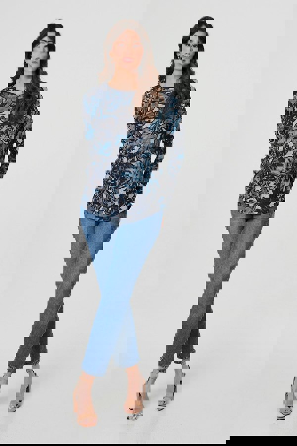 Blue | Abstract Print Long Sleeve Top