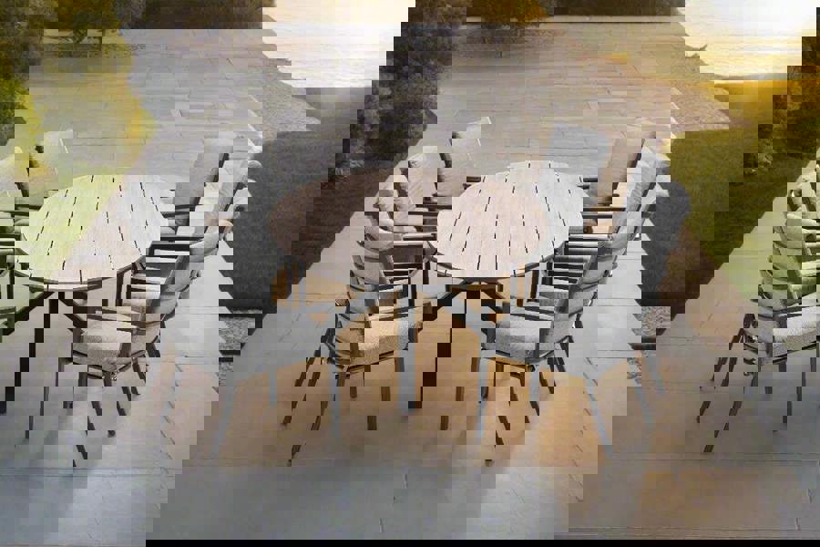 Garden Impressions Edison Natural - Eight Seater Oval Dining Suite with Sergio Chairs - Light Grey Cushions