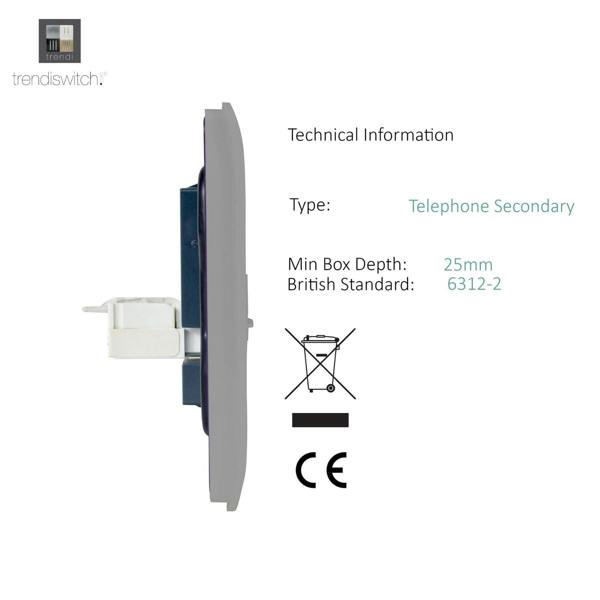 Trendi Switch 2 Gang Cat 3 Telephone Slave Socket in Light Grey