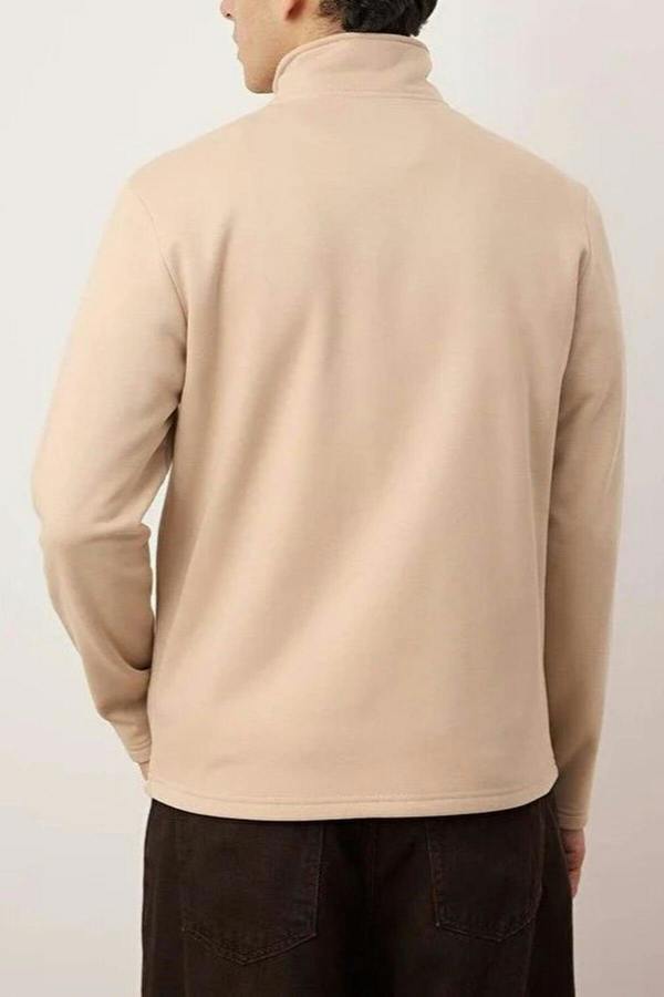 WOVCOR Regular Stand Collar Embroidered Fleece Inside Men's Sweatshirt